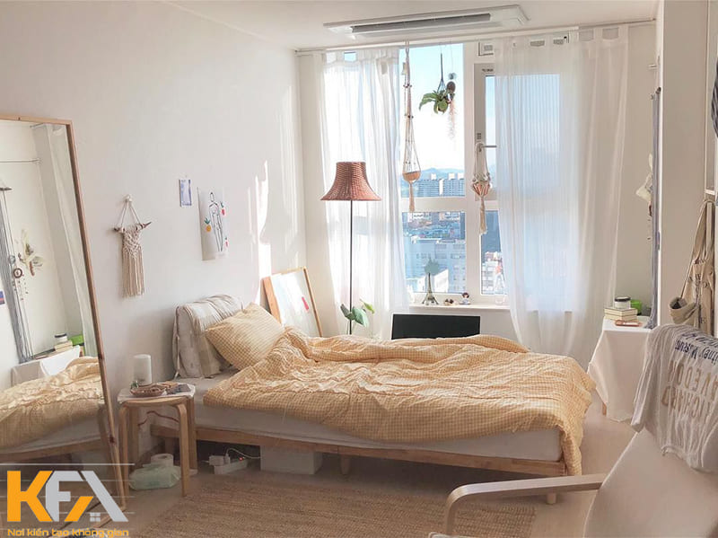 Thiết kế phòng ngủ giường bệt kiểu Hàn Quốc được nhiều bạn trẻ yêu thích