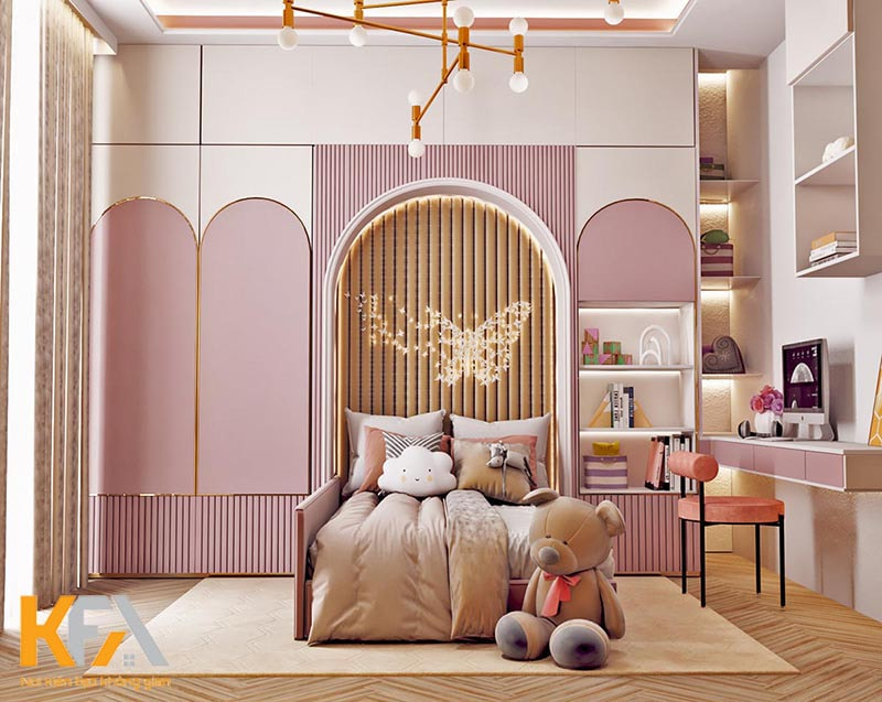 Phòng ngủ 12m2 phong cách tân cổ điển cho bé gái 4 tuổi