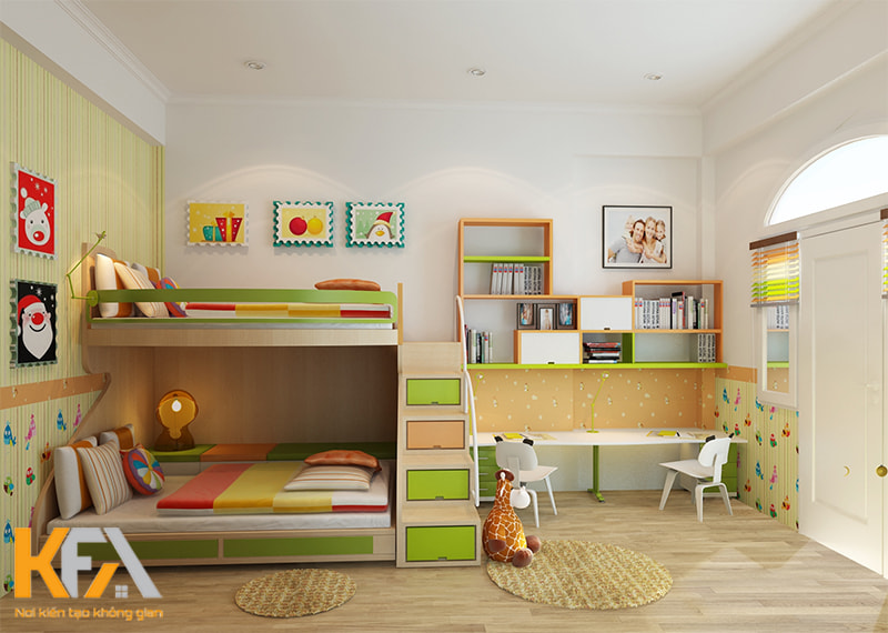 Thiết kế phòng ngủ cho 2 bé đầy màu sắc
