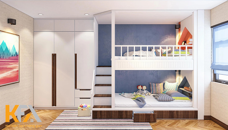 Phòng ngủ hiện đại, đơn giản với giường tầng cho 2 bạn nhỏ