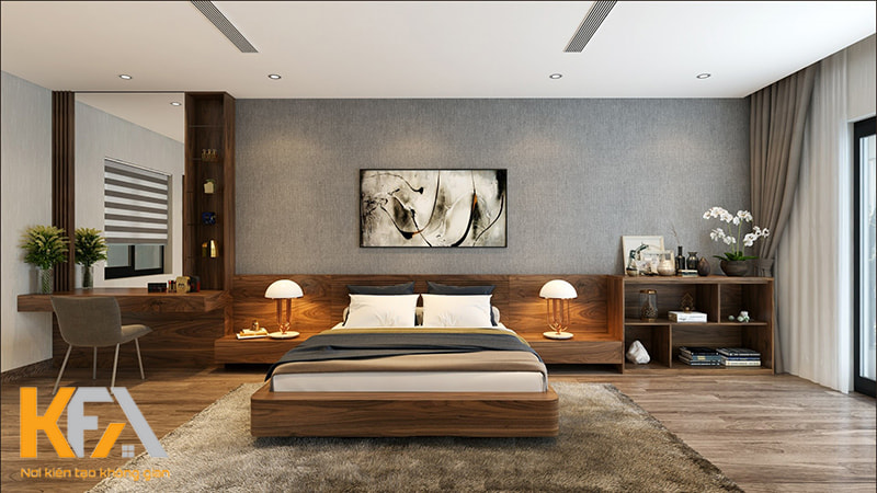 Mẫu thiết kế phòng ngủ 30m2 phong cách hiện đại với nội thất gỗ tự nhiên