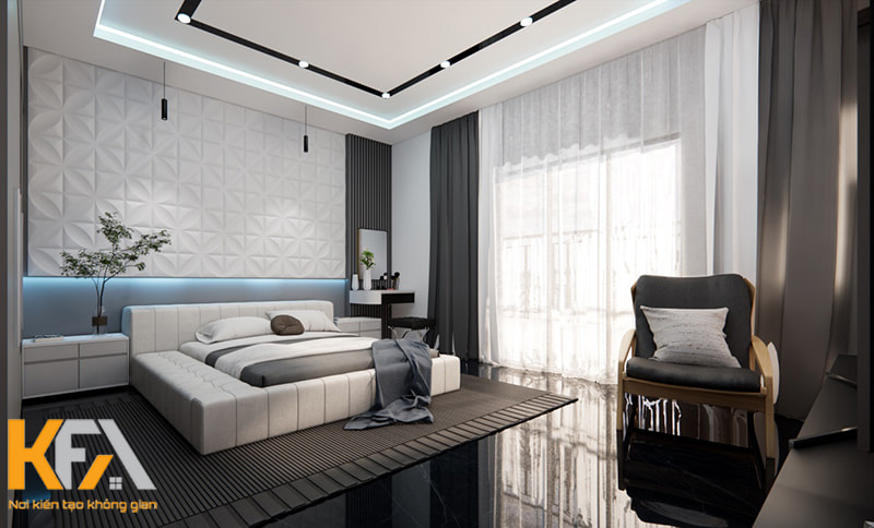 Mẫu thiết kế phòng ngủ 30m2 phong cách tối giản với gam màu trắng chủ đạo