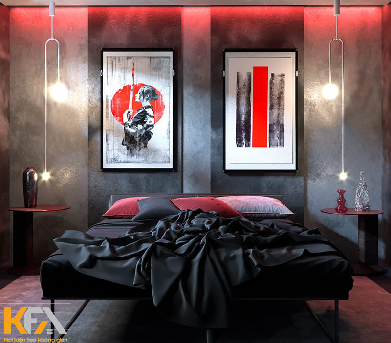 Phòng ngủ màu đen - đỏ huyền ảo cho nữ chủ nhân cá tính