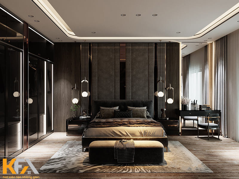 Thiết kế phòng ngủ master hiện đại màu đen cho biệt thự