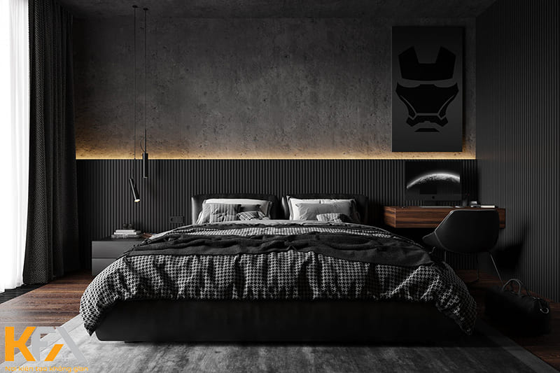 Trang trí phòng ngủ màu đen bằng đèn led