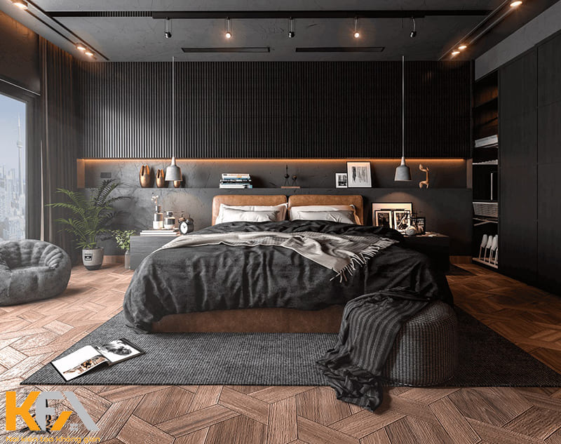 Mẫu phòng ngủ master màu đen không gian mở