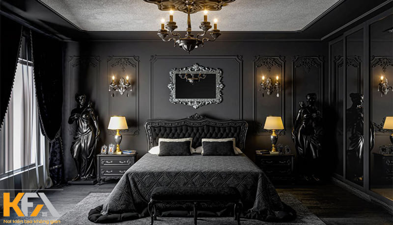 Mẫu phòng ngủ màu đen phong cách tân cổ điển cho nữ