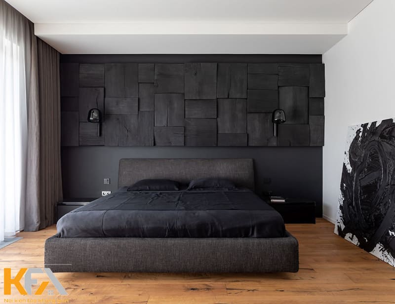 Mẫu phòng ngủ màu đen cho nam sử dụng giường bệt