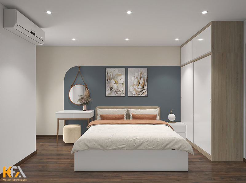 Phòng ngủ master của bố mẹ được thiết kế với tone màu trắng chủ đạo