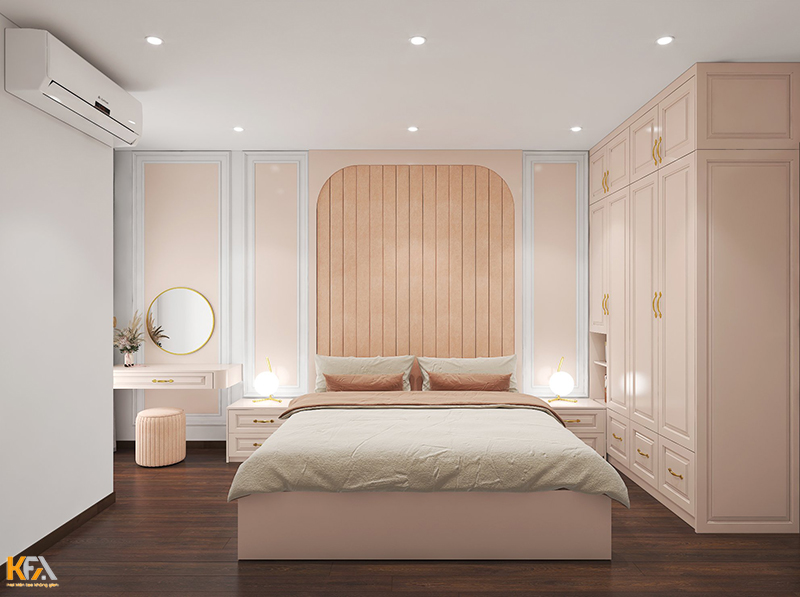 Chiếc giường thông minh tích hợp với tủ kéo khiến phòng ngủ tân cổ điển nhưng vẫn vô cùng hiện đại