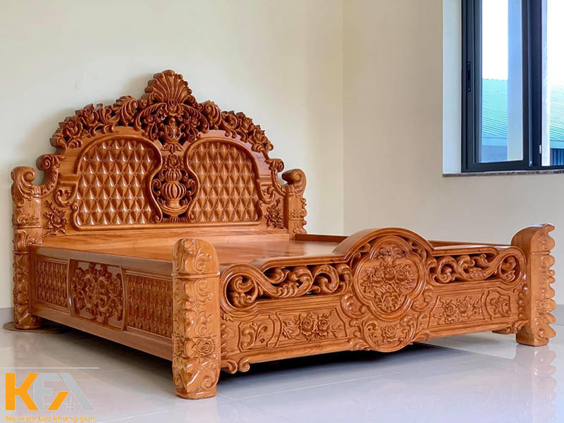 Mẫu giường ngủ hoàng gia được làm toàn bộ từ gỗ tự nhiên