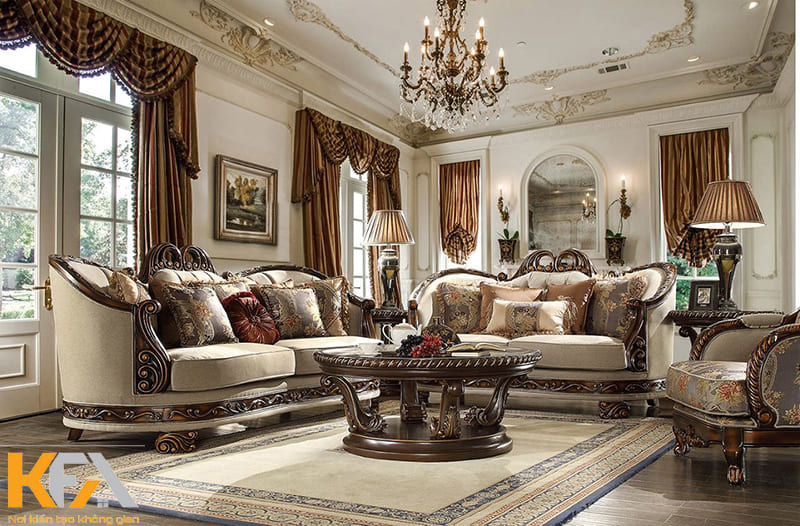 Phòng khách càng lớn, càng thể hiện được sự bề thế, sang trọng của phong cách cổ điển
