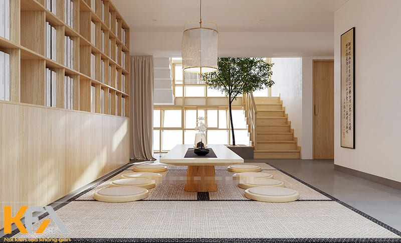Thiết kế phòng khách kiểu Nhật cho nhà ống 3 tầng