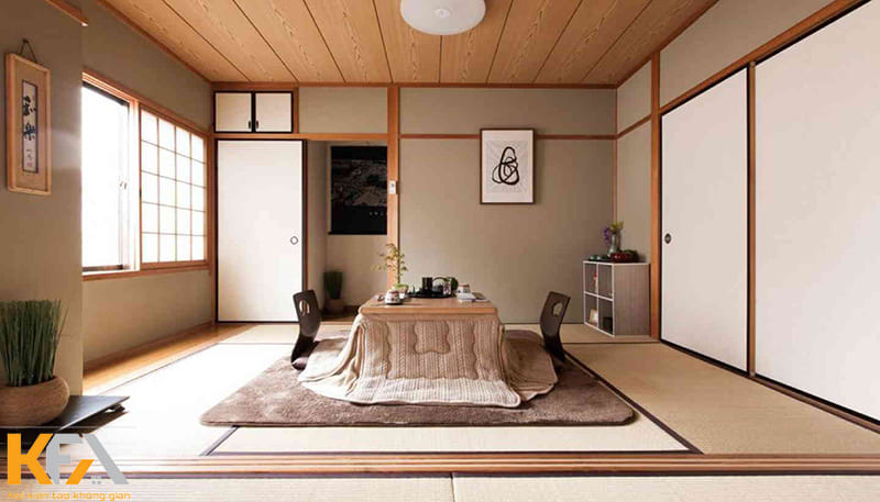 Thiết kế phòng khách kiểu Nhật Bản ưu tiên những gam màu trung tính, phù hợp với nhiều đối tượng khác nhau