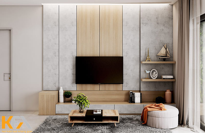 Thiết kế phòng khách nhỏ phong cách hiện đại với nội thất gỗ công nghiệp