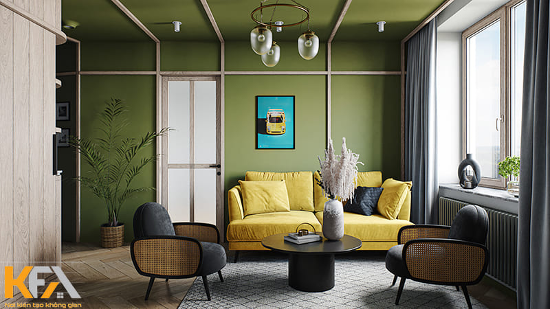 Kết hợp những gam màu đối lập giúp bạn có một không gian phòng khách cá tính hơn 