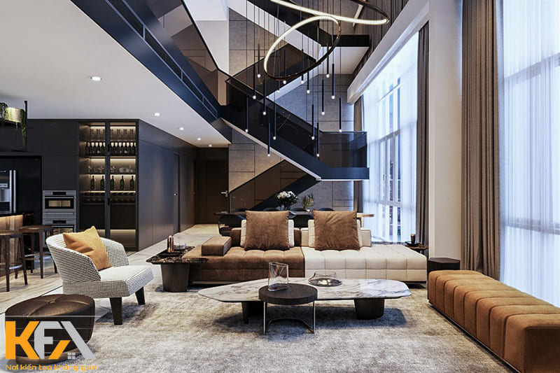 Không gian phòng khách lung linh, trắng lệ được thiết kế theo phong cách Luxury