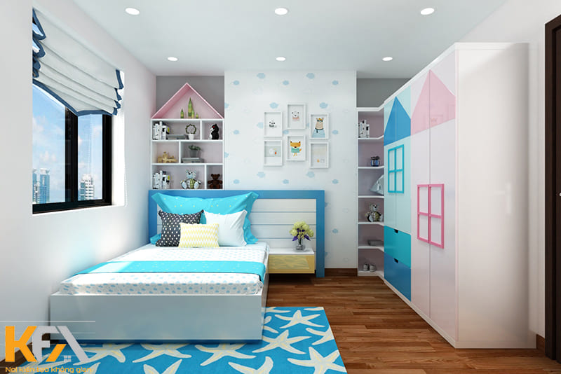 Kết hợp gam màu xanh dương - hồng trong cùng một phòng ngủ