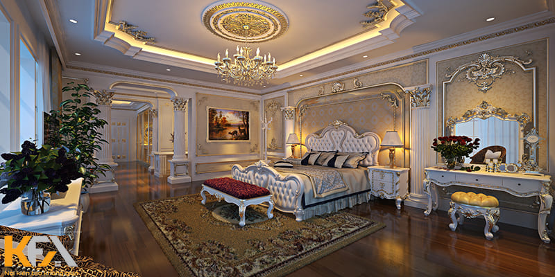 Trang trí phòng ngủ hoàng gia cổ điển với thảm trải sàn sang trọng