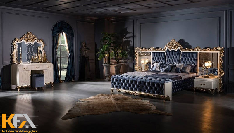 Mẫu phòng ngủ hoàng gia kiểu Ý với gam màu tối