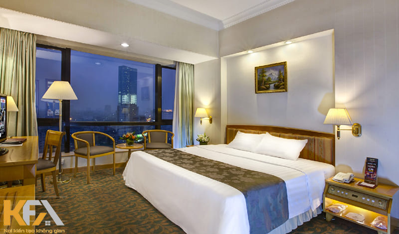 Bảng màu sử dụng trong phòng ngủ khách sạn 5 sao thường sẽ phụ thuộc vào phong cách thiết kế chung