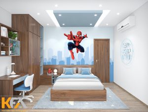 Trang trí phòng ngủ bằng họa tiết người nhện được các bé trai yêu thích