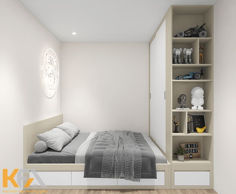Phòng ngủ của bé trai là căn phòng có diện tích nhỏ nhất trong nhà nên được thiết kế tối giản hết mức có thể