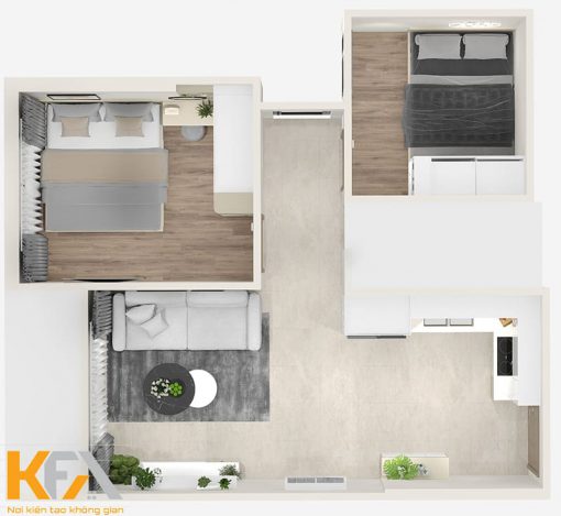 Căn hộ 2 phòng ngủ - 55m2 - phong cách hiện đại tối giản