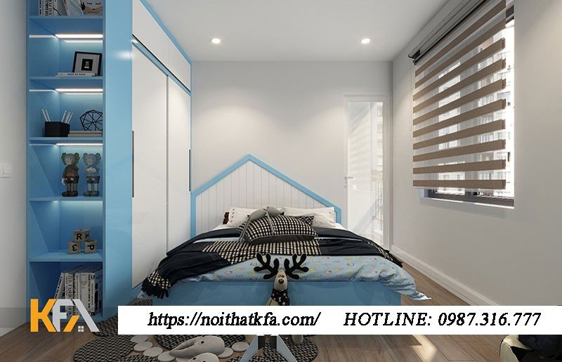 Phòng ngủ của bé trai nhà anh Thành cũng được thiết kế theo phong cách hiện đại với nội thất đơn giản