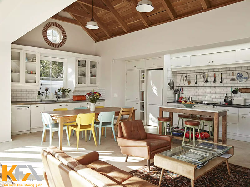 Thiết kế phòng khách liền bếp nhà cấp 4 tối giản đang là xu hướng được nhiều người lựa chọn