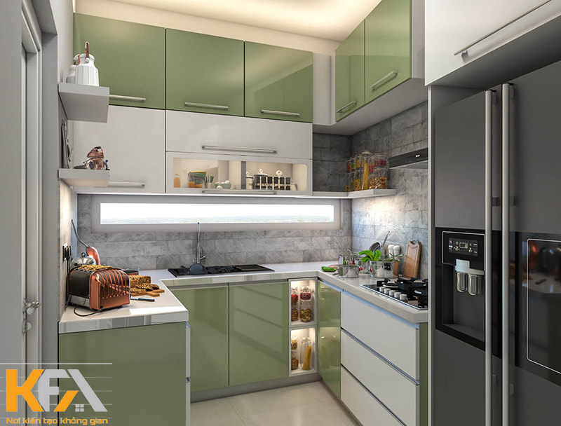 Tủ bếp màu xanh mint tạo cảm giác mát mẻ, sinh động