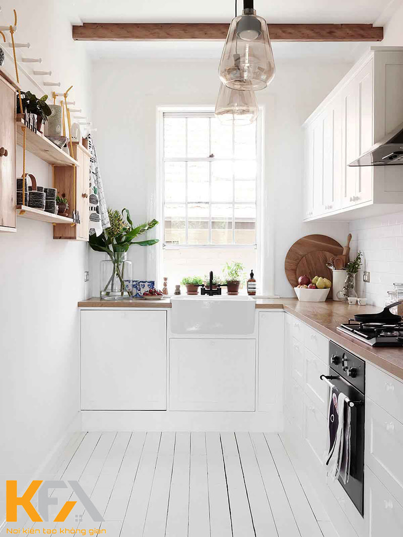 Mẫu phòng bếp 5m2 màu trắng hiện đại