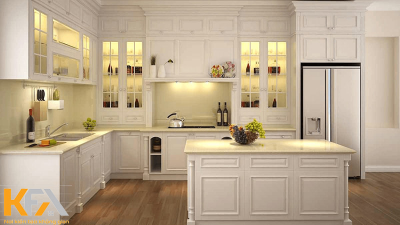 Phòng bếp tân cổ điển phổ biến nhất với màu trắng