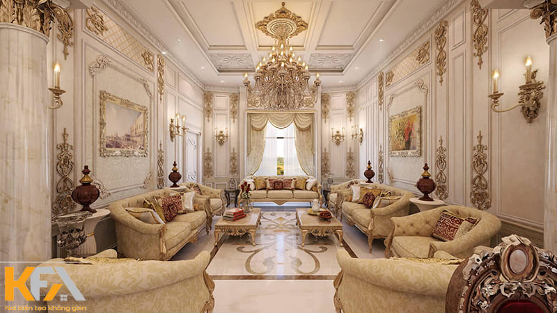 Thiết kế phòng khách biệt thự cổ điển yêu cầu sự hoàn mỹ rất cao