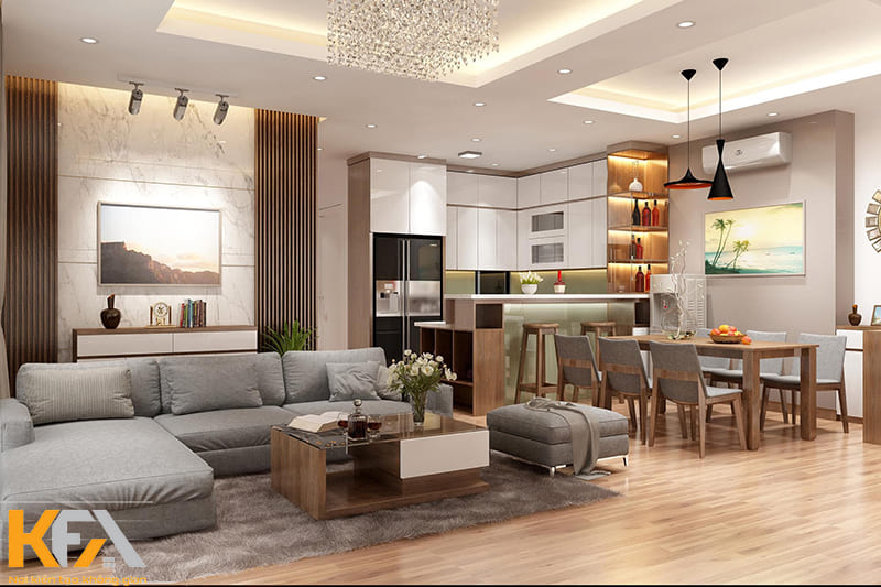 Thiết kế phòng khách liền bếp 30m2 cho chung cư hiện đại