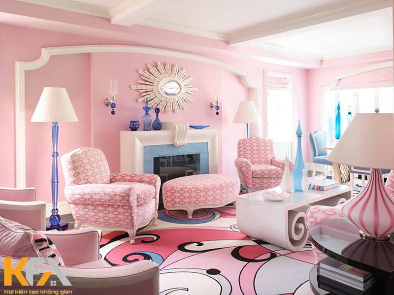 Mẫu phòng khách màu hồng đầy phá cách, không dành cho gia chủ yêu thích sự "an toàn"