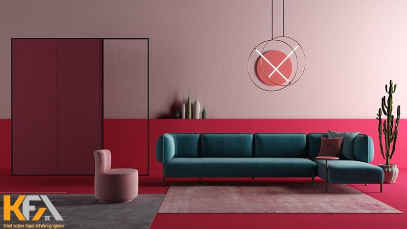 Mẫu phòng khách màu hồng độc đáo cho gia chủ cá tính