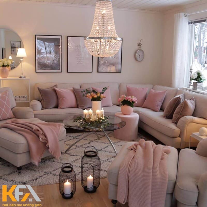 Ánh sáng giúp nâng cao tính phẩm mỹ cho phòng khách màu hồng