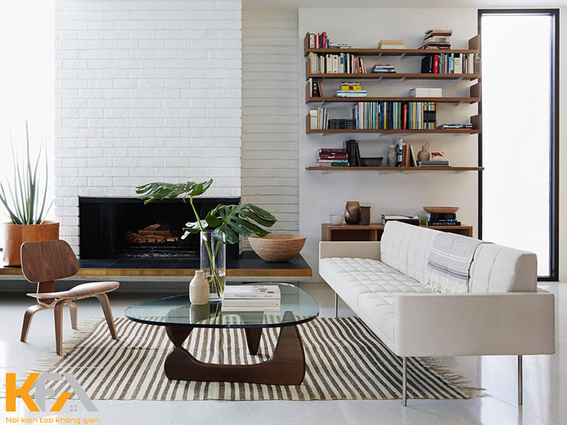 Căn phòng khách đẹp hiện đại màu trắng nên lựa chọn những bộ bàn ghế sofa, đồ nội thất đơn giản