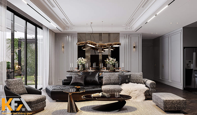 Phòng khách Luxury màu xám sang trọng và đẳng cấp