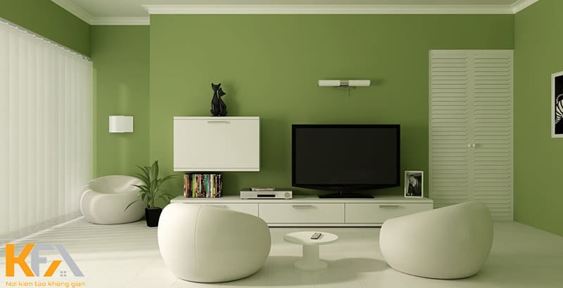 Mẫu phòng khách màu xanh lá phong cách tối giản