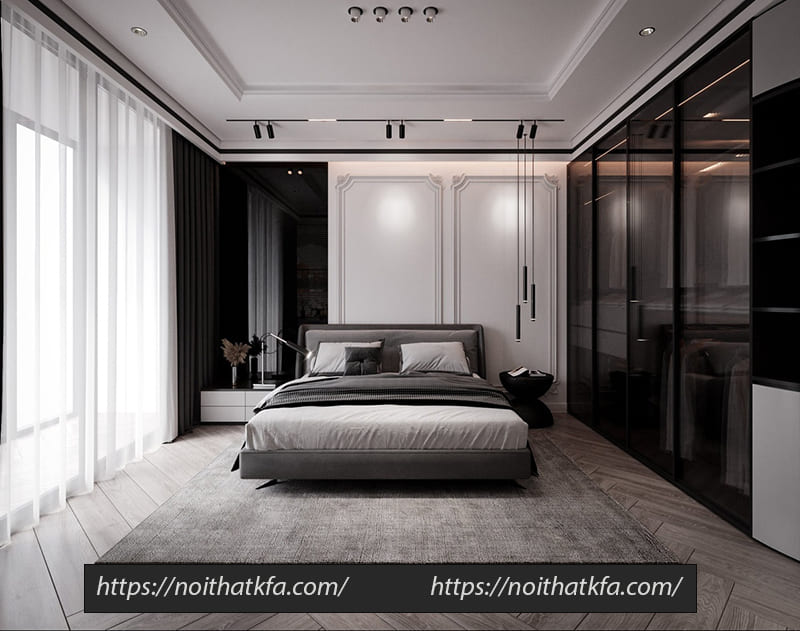 Không gian phòng ngủ master được thiết kế theo phong cách tân cổ điển sang trọng