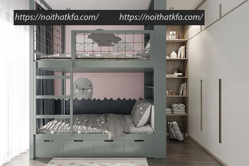 Phòng ngủ của 2 bé sử dụng giường tầng thông minh