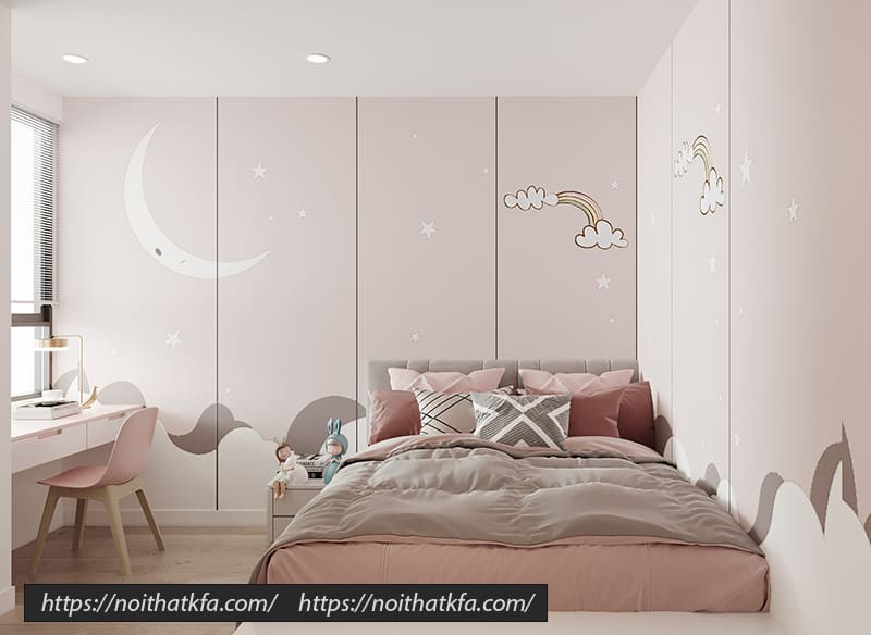 Phòng ngủ cho cô công chúa nhỏ ứng dụng tone trắng - hồng pastel chủ đạo