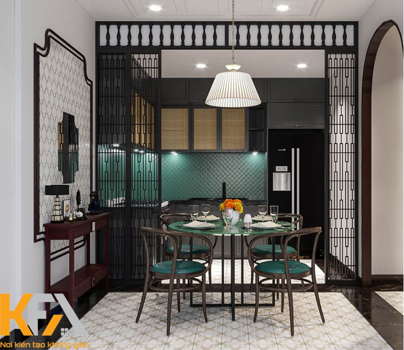 Thiết kế phòng bếp và phòng ăn liền kề trong căn hộ Duplex