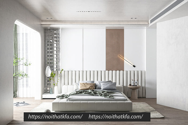 Không gian phòng ngủ rộng rãi thông thoáng nhờ lối thiết kế hiện đại, tối giản
