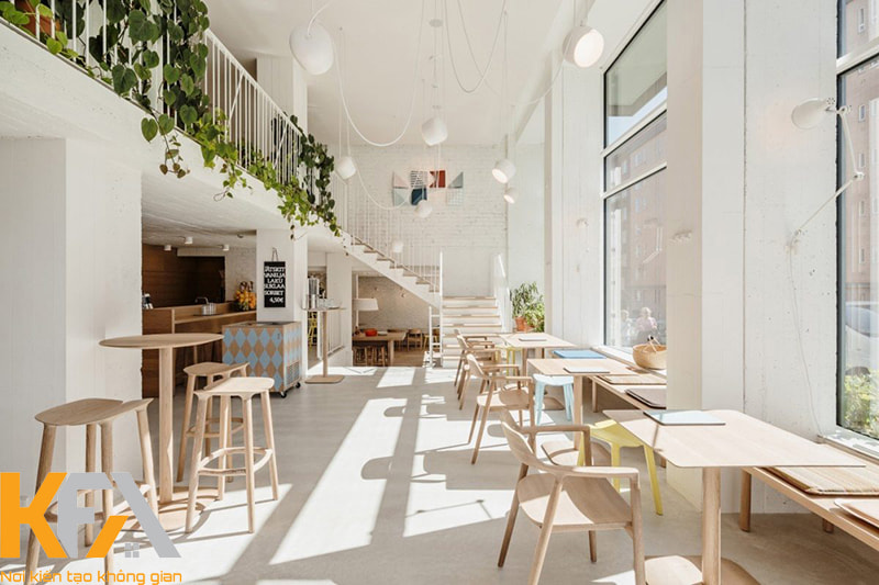 Thiết kế quán cafe mặt tiền 10m phong cách Bắc Âu