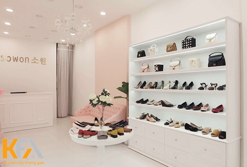 Thiết kế shop giày dép nữa nhỏ màu hồng cực đẹp
