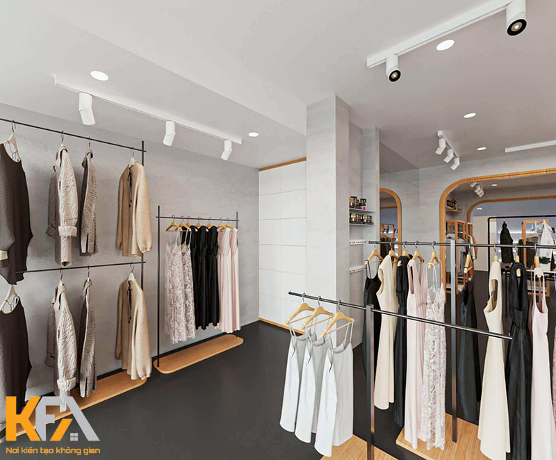Màu trắng chủ đạo là một lựa chọn "không ngoan" khi thiết kế shop quần áo nữ 10m2