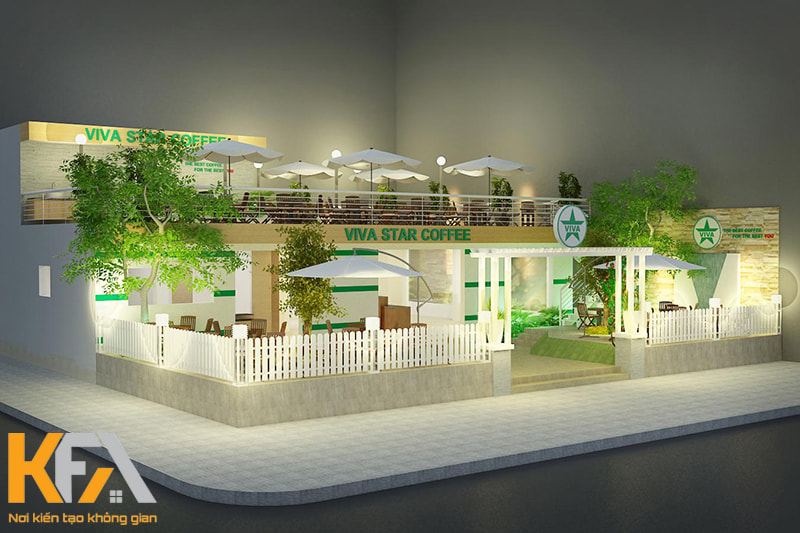 Thiết kế không gian mở là đặc trưng của mô hình cafe sân vườn này
